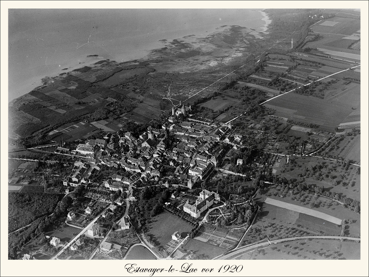 Historische Luftaufnahme Estavayer-le-Lac vor 1920